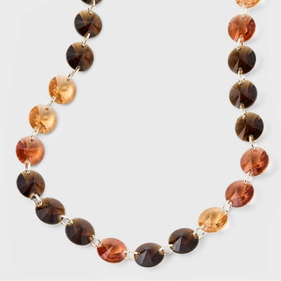 NWT A New Day Beaded Linear Earrings & Stone Beaded Necklace Set, Brown & Gold - Picture 3 of 7